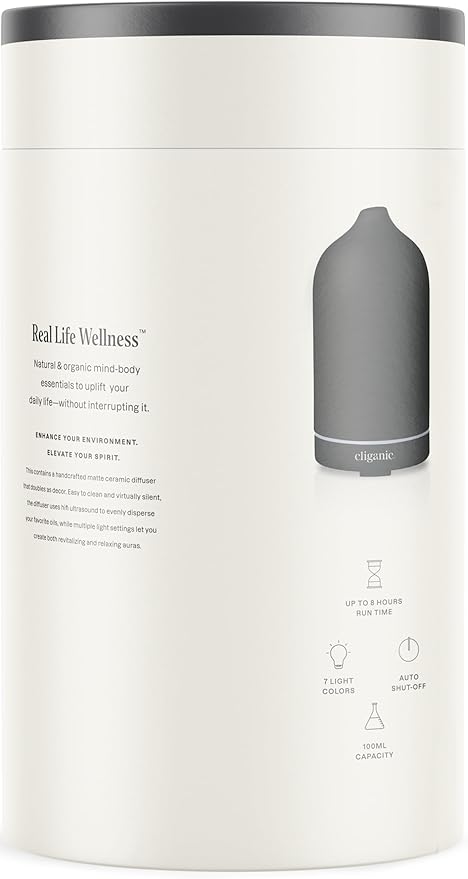 Cliganic Ceramic Diffuser (Black), 100ml Ultrasonic for Essential Oils Aromatherapy, Home & Office