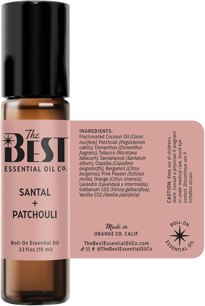 The Best Santal + Patchouli Essential Oil Roll-On Blend- Premium Grade- Pre-Diluted in Coconut Oil- Ready to Use- 10 ml (.33 fl oz)