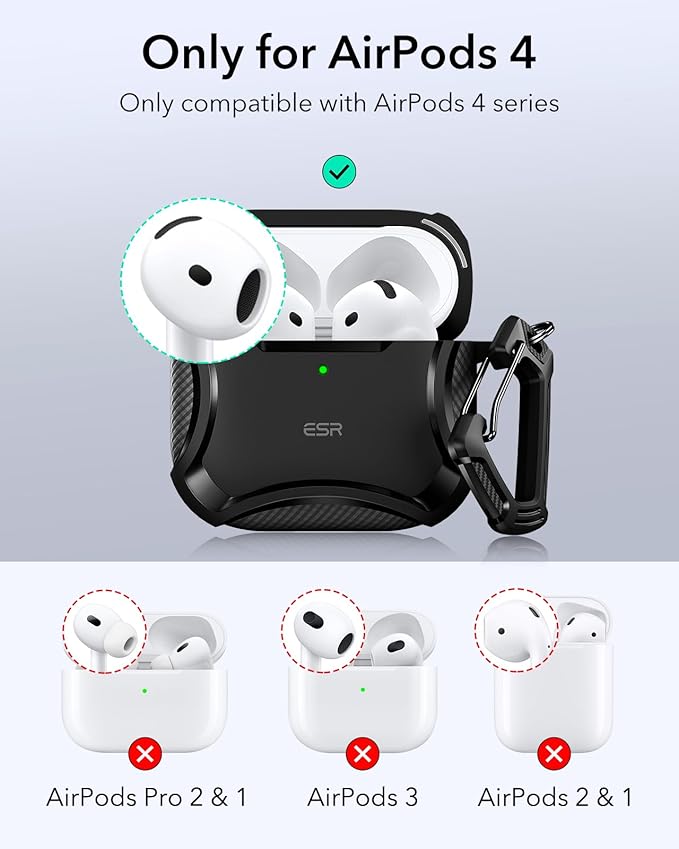 ESR for AirPods 4 Case, Compatible with AirPods 4th Generation Case (2024), Compatible with MagSafe, Powerful Drop Protection, Magnetic Lid, Cyber Series, Black