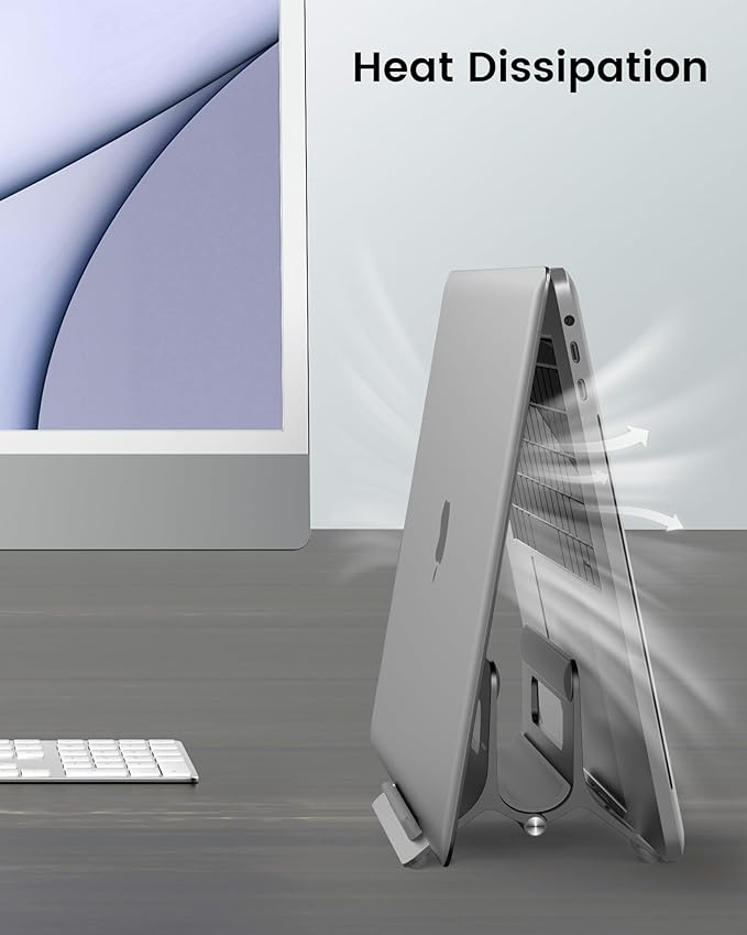 SODI Vertical Laptop Stand for Desk, Gravity Auto Lock MacBook Stand, Aluminum Laptop Holder Vertical Compatible with MacBook Pro, Air, Tablet, Space-Saving Organize Work & Home Office, Gray