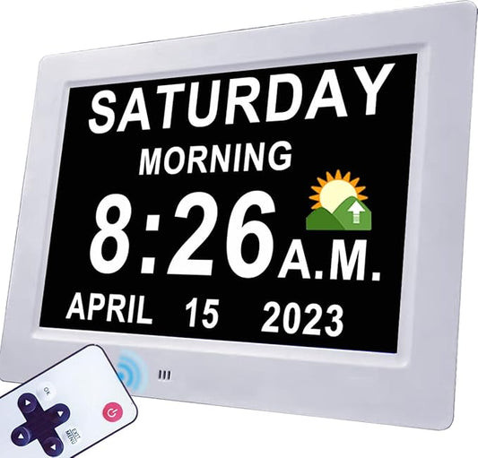 MASSII 【2025 New】 19 Alarms Digital Clock with Loud Voice Talking Time, Auto DST, 20 Custom Reminders, 10-Level Dimmer, Sleep Trainer, Day Date Calendar Clock for Seniors Dementia- 7 Inch with Remote