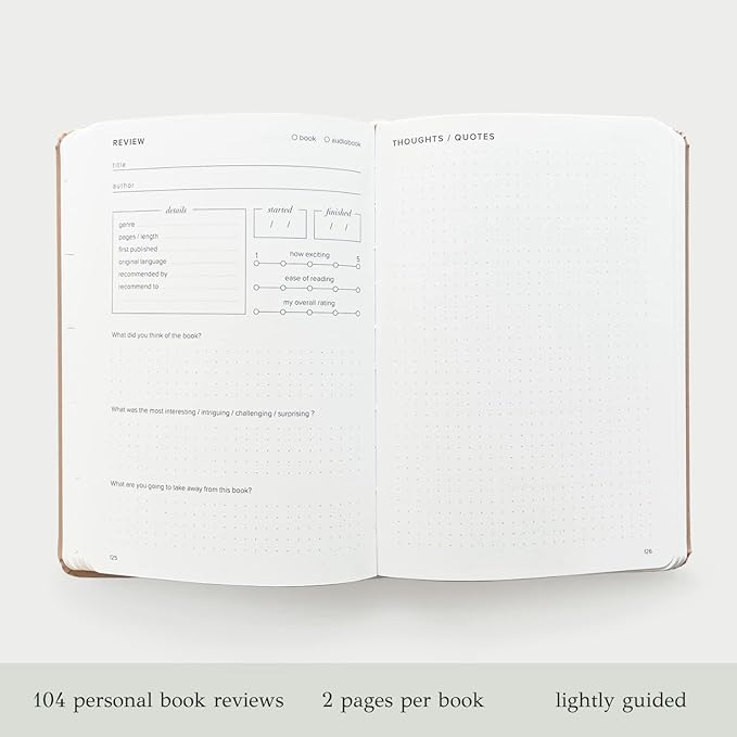 KUNITSA CO. Reading Journal for Avid Readers (104 reviews). Gift for Book Lovers. Review and Track Your Reading (Blush, Avid Reader Edition)