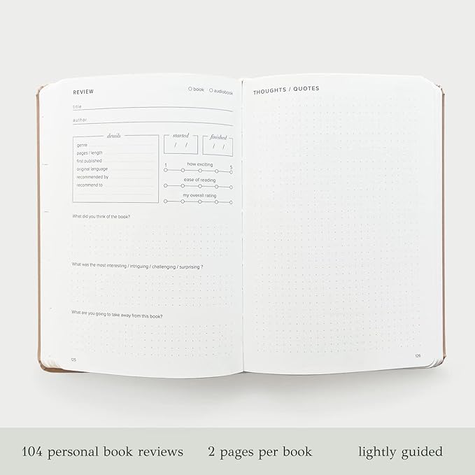 KUNITSA CO. Reading Journal for Avid Readers (104 reviews). Gift for Book Lovers. Review and Track Your Reading (Latte, Avid Reader Edition)