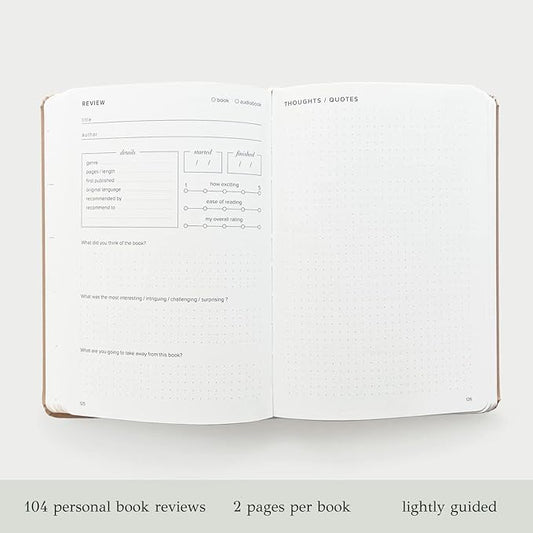 KUNITSA CO. Reading Journal for Avid Readers (104 reviews). Gift for Book Lovers. Review and Track Your Reading (Latte, Avid Reader Edition)