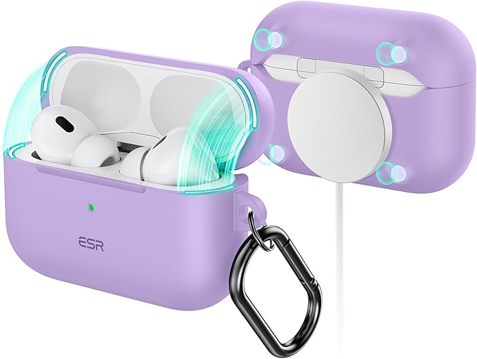 ESR for AirPods Pro 2 Case, Compatible with Airpods Pro 2nd Generation Case (2023/2022/2019), Compatible with MagSafe, Magnetic Lid Lock, Full Drop Protection, Purple