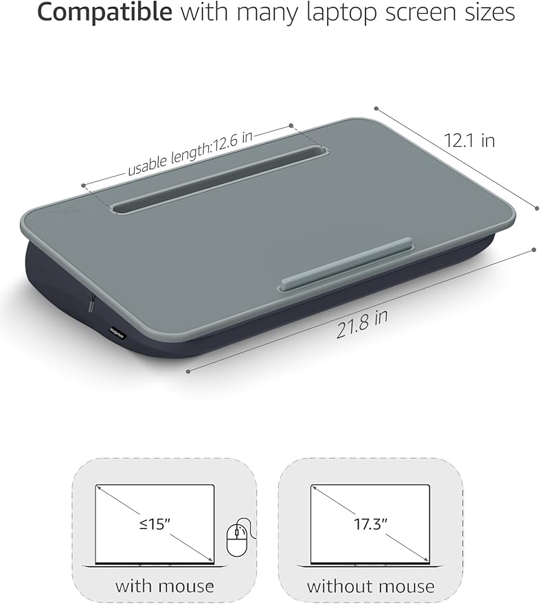 Istudyniture Lap Desk with Washable Cushion – Fits up to 17-Inch Laptops – Portable Laptop Desk & Stand – Bed desks & Tray for Writing, Reading, Working, Gaming on Bed, Couch, Floor – Large, Grey