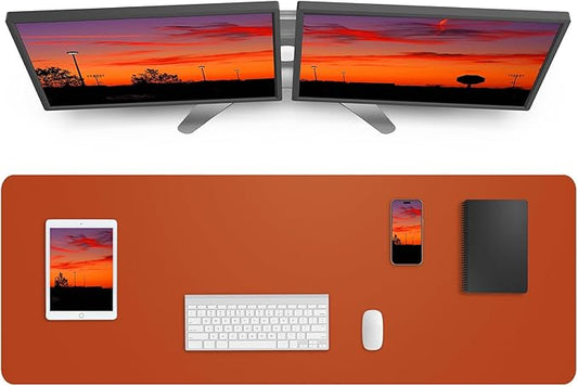 Leather Desk Pad Protector,Mouse Pad,Office Desk Mat, Non-Slip PU Leather Desk Blotter,Large Desk mat,Waterproof Keyboard mat for Office/Home/Decor (Orange,55" x 17")