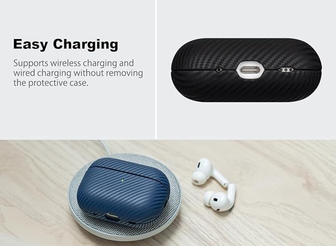 Leather Case - for AirPods Pro 2 Case Cover - Selected Skin-Friendly Leather, with Carbon Fibre Texture, Handmade Drop Protective Hard Cover for AirPods Pro 2nd Generation Earbuds - Black