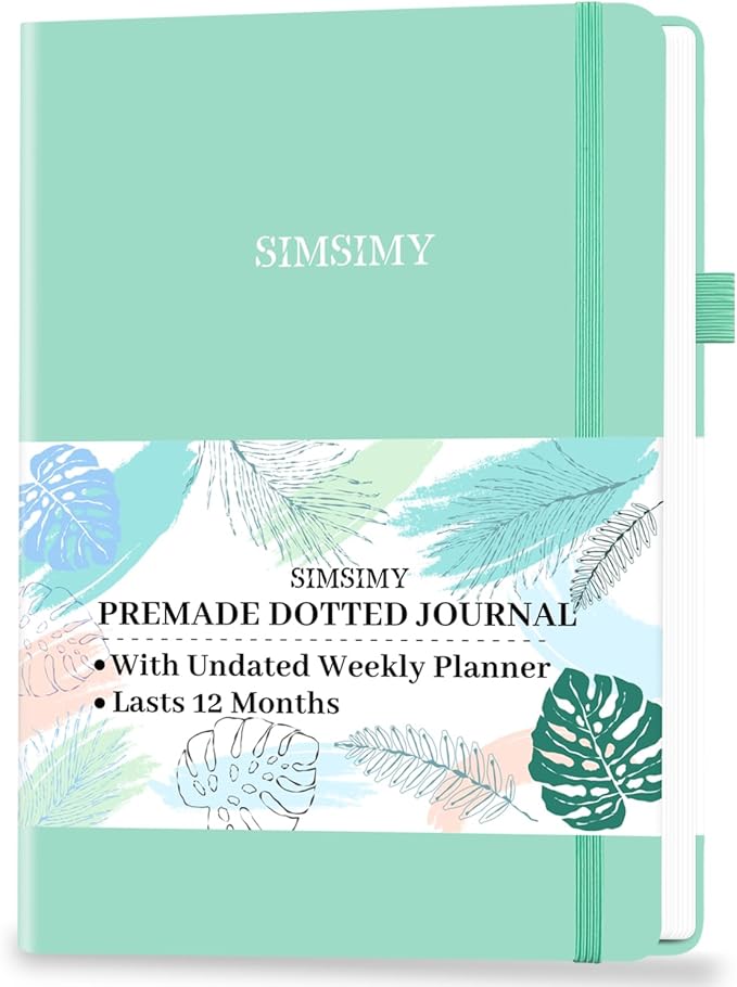 Premade Bullet Dotted Journal with Undated Weekly Monthly Planner, Pre-made Dot Grid Journaling Aesthetic Notebook for Goals Gratitude Budget Exercise Habits Mood Sleep Tracker - 12 Month
