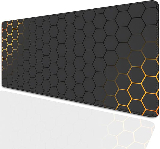 Black Gold Honeycomb Mouse Pad Desk Pad,Extended Gaming Mouse Mat,Stitched Edges Non-Slip Waterproof Rubber Base Mousepad for Office Desk Mat(27.5X11.8 in)