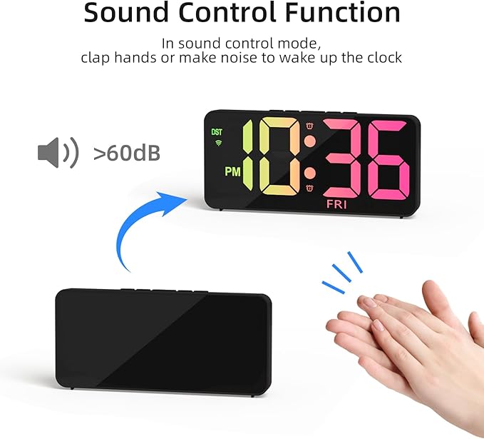 9" Digital Wall Clock with Night Light, Digital Clock with 8 RGB Colors, Dual Alarm, Snooze, Dimmer, Auto DST, Voice Control, Auto Time Sync, Clocks for Living Room, Bedroom, Perfect for Gift