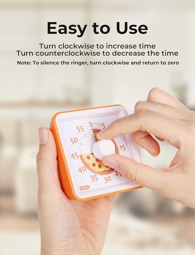 LIORQUE 60 Minute Visual Timer for Kids, Visual Countdown Timer for Classroom Office Kitchen with 'Pizza' Pattern Design, Pomodoro Timer with Silent Operation (Batteries Included)