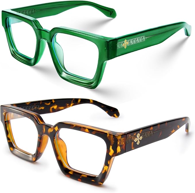 VISOONE 2 Pack Blue Light Blocking Glasses Rectangle Frame and Chic Preppy Look for Women Men RIVER