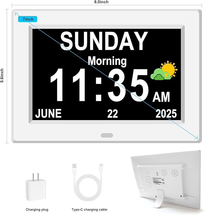 Digital Alarm Clock for Elderly Large Display for Seniors Electric Clocks with Date Day of Week 12 Alarms 4 Colors Desk Wall Calendar Clocks for Memory Loss Alzheimers Dementia Auto DST/Dimmer