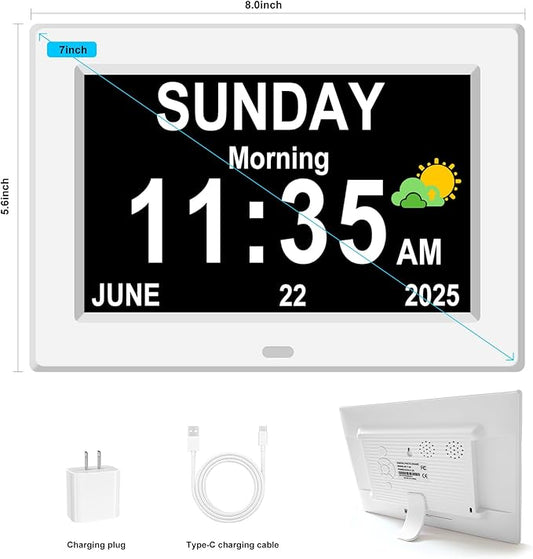 Digital Alarm Clock for Elderly Large Display for Seniors Electric Clocks with Date Day of Week 12 Alarms 4 Colors Desk Wall Calendar Clocks for Memory Loss Alzheimers Dementia Auto DST/Dimmer