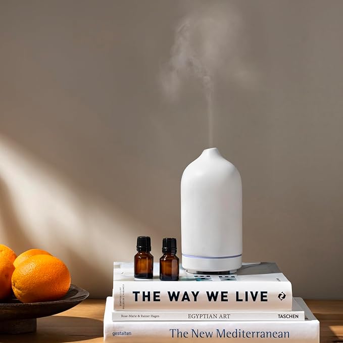 Cliganic Ceramic Diffuser (Black), 100ml Ultrasonic for Essential Oils Aromatherapy, Home & Office