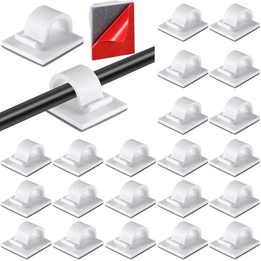 Namalu 60 Pieces Mini Cable Clips Hooks Christmas Light Clips Self Adhesive Light Hooks Cord Clips for Desk Outdoor String Lights(Large,White)