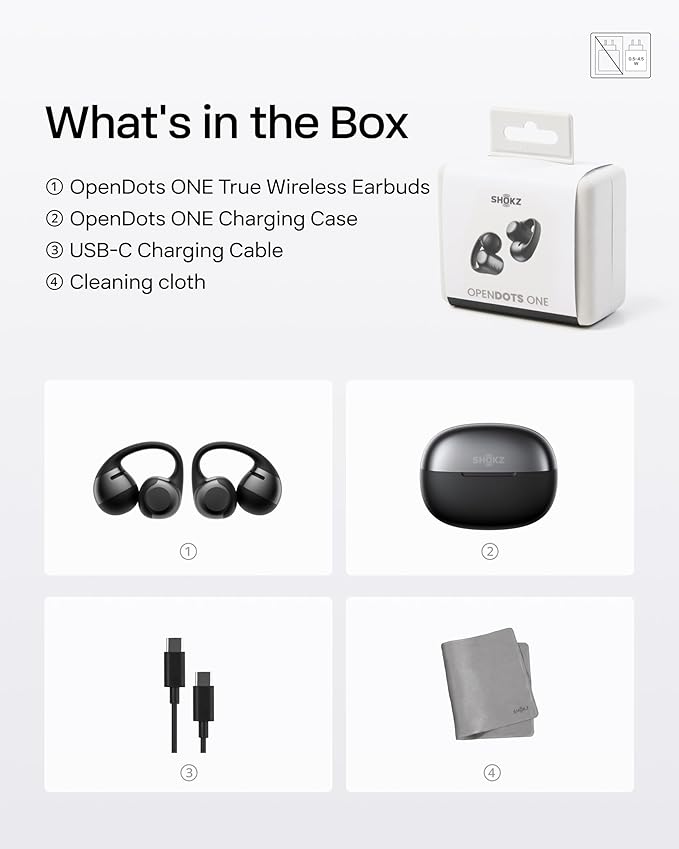 SHOKZ OpenDots ONE - Open-Ear Headphones - Wireless Bluetooth Earbuds with Microphone - Secure, Lightweight, Clip-On Fit - Premium Dolby Audio - Water Resistant - Fast Charging - Up to 40 hrs Playtime