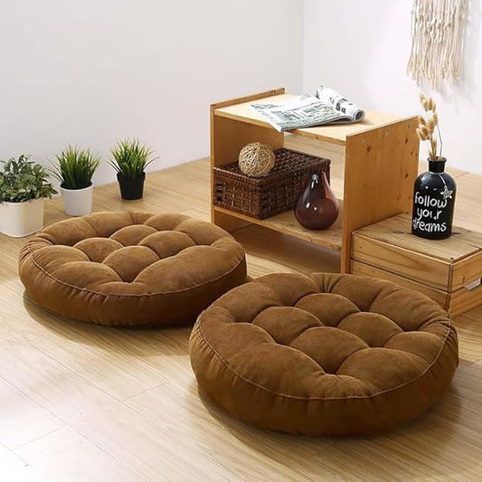 Meditation Floor Pillow Set of 2 Large Round Floor Cushions for Adults Tufted Corduroy Floor Seat Pillows Cushion for Living Room Tatami Yoga,Brown 22" L x 22" W x 5" H