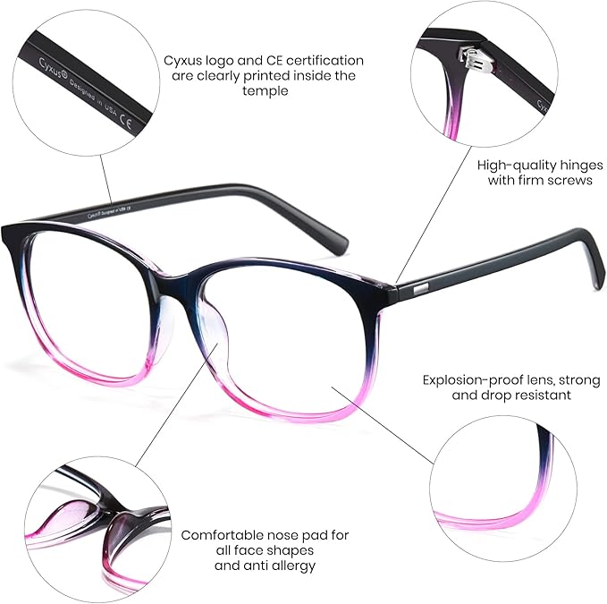 Cyxus Blue Light Blocking Glasses Women Men Computer Gaming Square Glasses UV400 Protection Anti Eyestrain T47