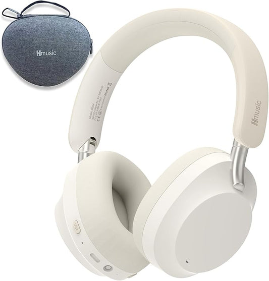 Hmusic MS04 Noise Cancelling Over Ear Headphones, 40dB Hybric ANC Headphones, 2 Mic ENC, 80H Long Battery Life, 3.5 Audio Wired/Bluetooth 5.3,Foldable w/Case,Sound Proof for Game/Travel/Work/Commute