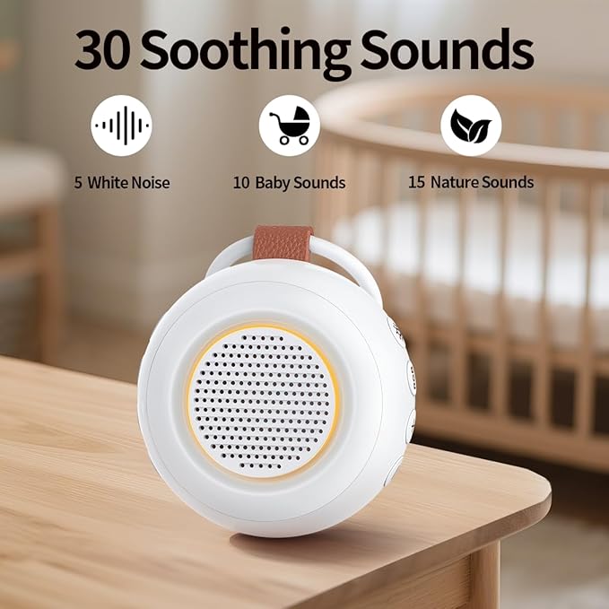 Sound Machine Noise Machine with 30 Soothing Sounds 12 Night Lights 4 Timers Memory Function 32 Level Volume Rechargeable Battery for Sleeping Working Relaxing for Baby Adults Kids White