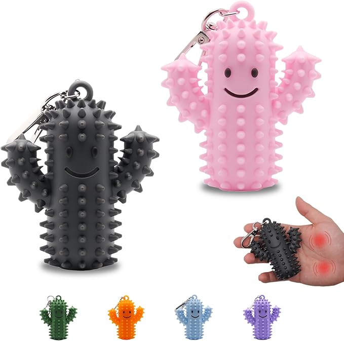 2 PCS Little Ouchies Pain Fidget，Silicone Cactus Stim Tools for Adults, Sensory Pain Stim Fidget Toy , Spiky Grippy Stim Keychain, Anxiety Relief Items Fidget Toys Gift (Darkgrey+Pink)
