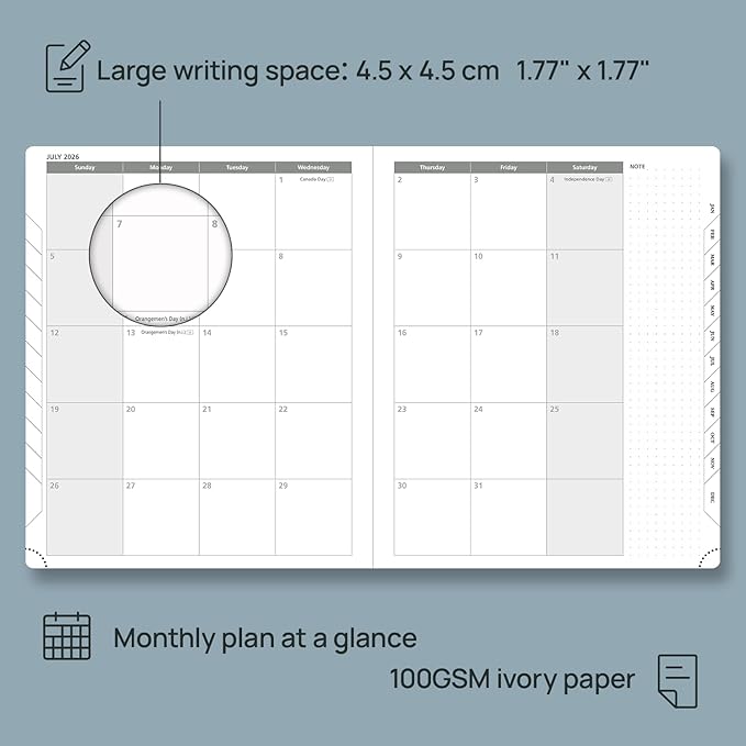 POPRUN Weekly Planner 2026 (Large 8.5" x 10.5") Calendar 12 Months Notebook with Horizontal Layout, Leather Soft Cover, Monthly Tabs, Inner Pocket, 100GSM Thick Paper, Pen Holder - Brown