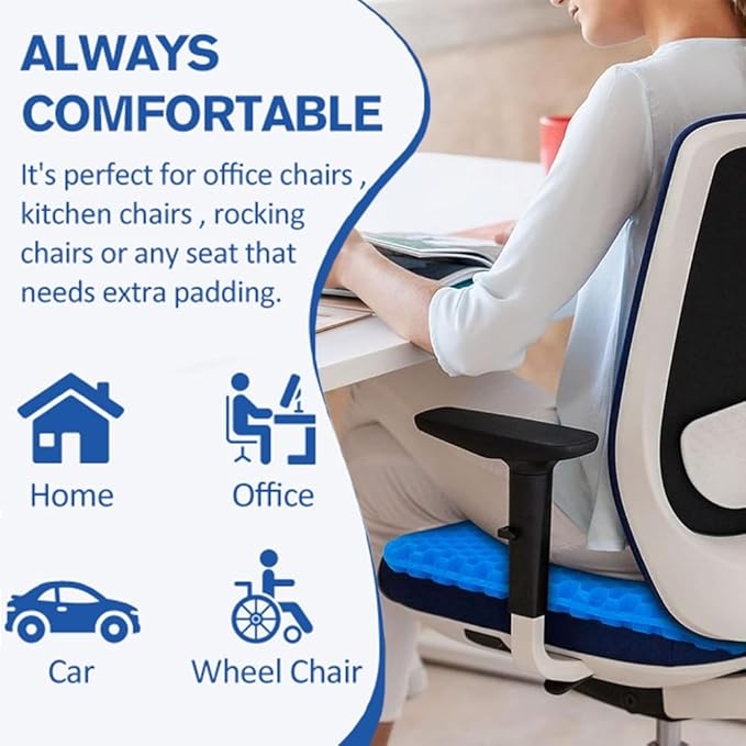 Gel Seat Cushion, Super Large Gel Cushion Chair Pads with Non-Slip Cover for Home Office Car Seat Wheelchair, Soft Breathable Honeycomb Seat Cushion for Relieve Hip Pain, As Seen On TV