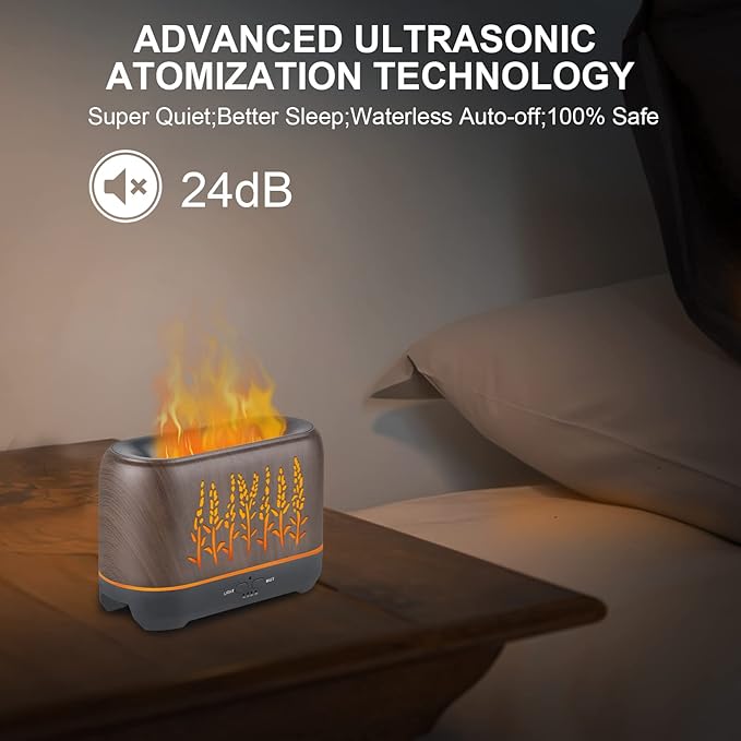 NEWYID Diffuser with 5 Essential Oils, Aromatherapy Oil Diffuser with Flame Light 3 Mist Mode 4 Timer Up to 12H of Continuous Aroma Waterless Auto-Off Essential Oil Diffusers for Home(Dark Brown)