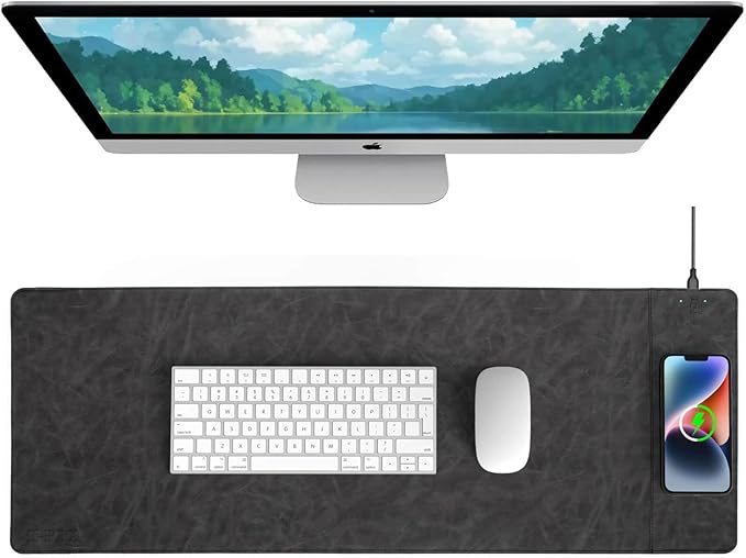Magnetic Wireless Charging Desk Mat, 31"x11.7" Large Mouse Pad with Ultra-Smooth Surface, Microfiber Leather Office Mouse Mat, Waterproof Extended Computer Keyboard Desk Mat for Office & Home, Laptop