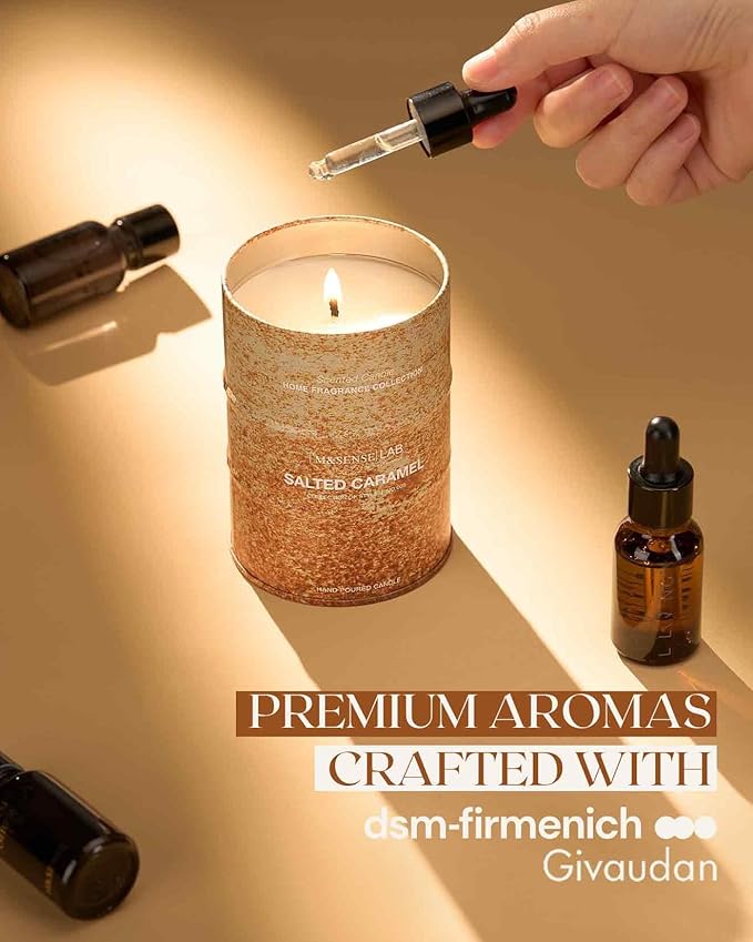 M&SENSE Salted Caramel Scented Candles Natural Non Toxic, Aromatherapy Candle for Stress Relief Meditation Relaxing, Housewarming Gifts for Women Men, 11.3oz 70 Hour Long Burning