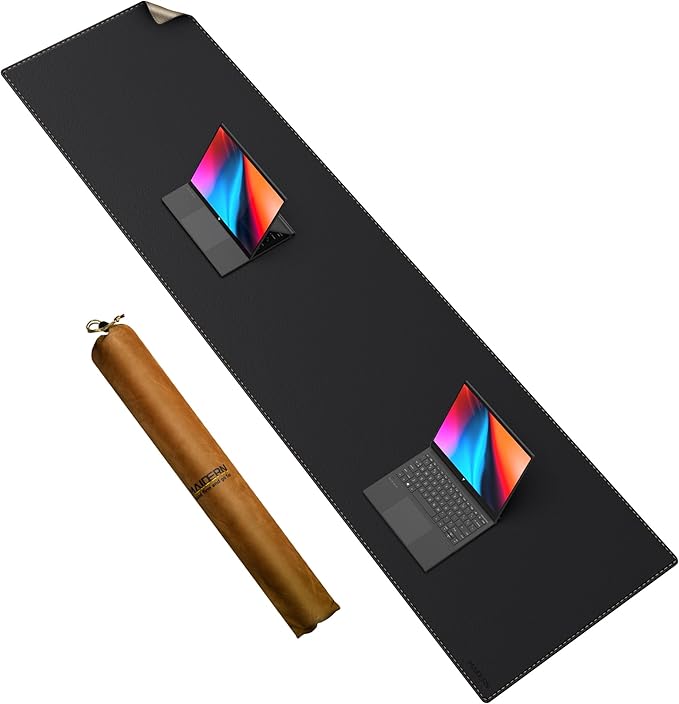 MAIDERN Leather Desk Mat, (5XL) 74.8” x 19.6” Reversible Large Desk Pad Mat, Cork & Leather Large Mouse pad for Desk, Waterproof Computer Desk Mat for Gaming Home Office (Black)