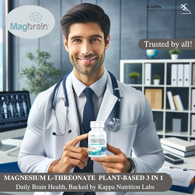 Kappa Nutrition Magbrain™ Magnesium L-Threonate Plant-Based, 420mg Elemental Magnesium (3 Capsules) from 2,253mg, 90 Vegan Capsules, Brain, Sleep & Muscle Support.