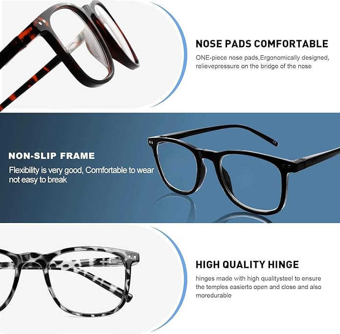 Blue Light Blocking Glasses, Blue Blocker Computer Glasses for Men Women, Anti Glare 400 UV & Eye Strain Fake Square Glasses