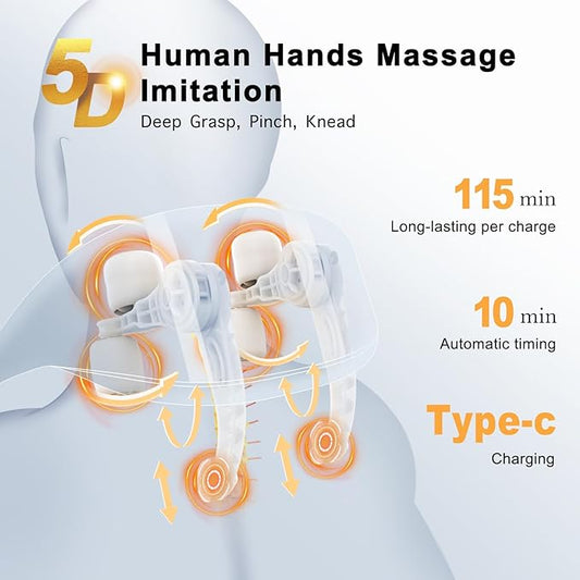FSA/HSA Eligible Cordless Neck Shoulder Massager for Pain Relief Deep Tissue, 5D Shiatsu Back Massager with Heat, Wireless Rechargeable Shoulder Massage Pillow, Best Gifts for Men,Women,Mom & Dad