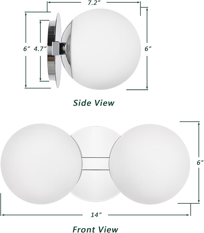 Bathroom Vanity Light Fixtures, Modern 2 Lights Globe Wall Sconce Lighting Chrome, Porch Wall Mount Light Fixture for Bathroom, Mirror Cabinets Hallway Stairs