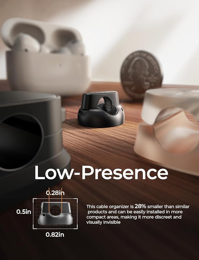 10-Pack Cord Holder [1S Lock] LISEN Magnetic Cord Holder for Nightstand, Under Desk Cable Management with 5 Extra Strong Adhesive Pads, Wire Holders for iPhone 17 Cords, Dorm, Home, Wall, Car, Desktop