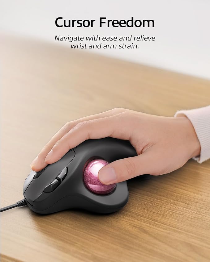 Nulea M509 Trackball Mouse Wired, Ergonomic Design, Easy Thumb Control, Precise & Smooth Tracking, 2-in-1 Interface (Type A &Type C), Compatible for PC, Laptop, Mac, Windows(Pink).