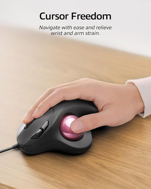 Nulea M509 Trackball Mouse Wired, Ergonomic Design, Easy Thumb Control, Precise & Smooth Tracking, 2-in-1 Interface (Type A &Type C), Compatible for PC, Laptop, Mac, Windows(Pink).