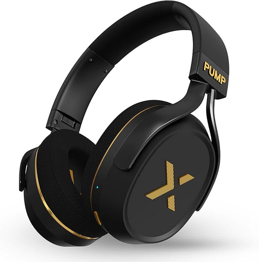 BlueAnt Pump X - The Gym Headphones | Sports Headphones | Cushioned & Cooling Ear Pads | (ANC) Active Noise Cancelling/Advanced Transparency | Wireless | Up to 58hr Play Time (Black | Gold)