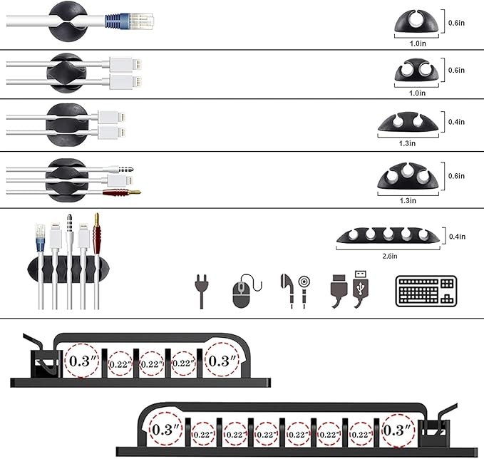 ELII 302PCS Cable Management Kit 4 Cable Sleeve,45Cable Clips,11Cable Holders,22 Roll Cable Organizer Straps and 200 Fastening Cable Ties,20 Cable Zip Tie Mounts Computer Under Desk (Black)