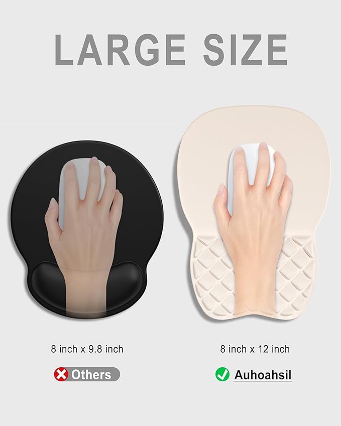 Auhoahsil Ergonomic Mouse Pad with Wrist Rest, Comfortable Slope Computer Mouse Mat with Wrist Support, Memory Foam Filling, Non-Slip Silicone Base, Pain Relief, for Gaming & Work, 8 x 12 in, Beige