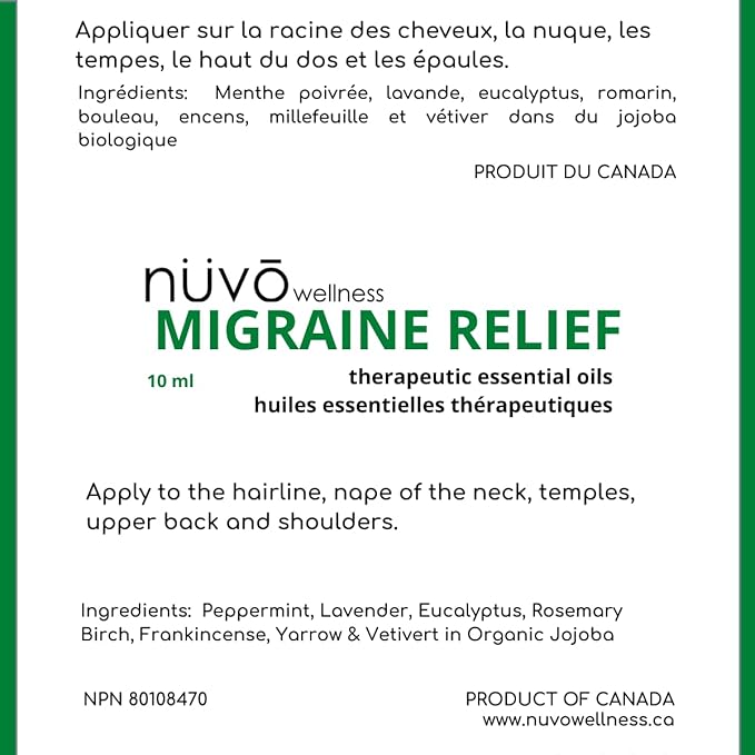 Migraine Relief Roll-On, Made with Peppermint, Lavender, Eucalyptus, & Other Aromatherapy Essential Oils, for Headaches, and Sore Muscles