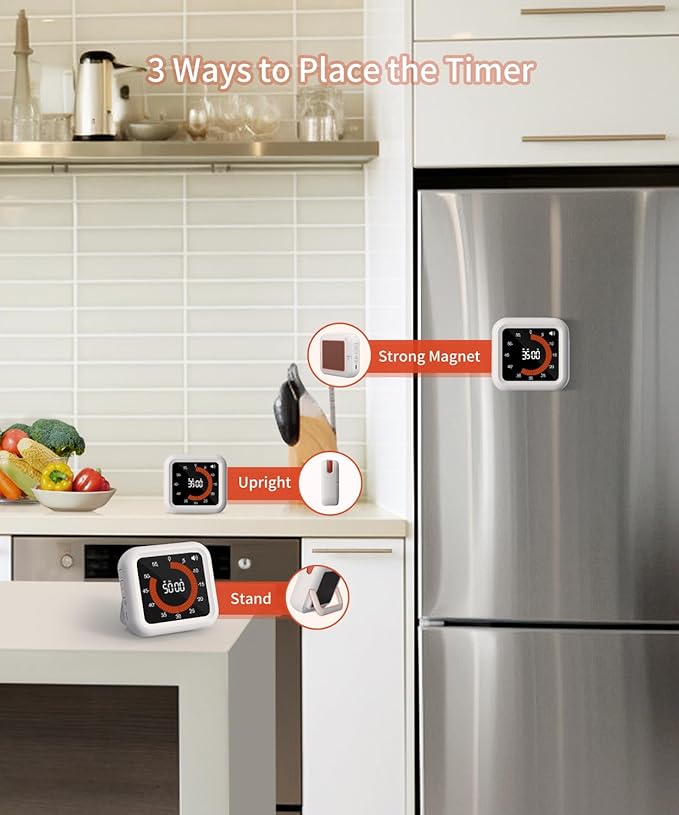 Digital Visual Timer - Max 11H 59M Rechargeable Countdown Timer with VA Display, Clear Digits, Adjustable Volume and Brightness, Magnetic Digital Timer for Kitchen, Classroom, Office (White)