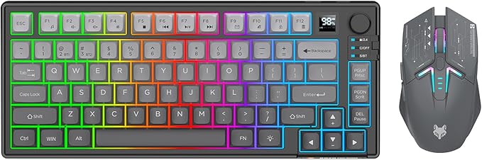 75% Wireless Gaming Keyboard and Mouse Combination, with Rechargeable Battery, Glowing Mechanical Feel Keyboard, Ergonomic RGB Optical Mouse, for Gaming/Business (Polar Day)