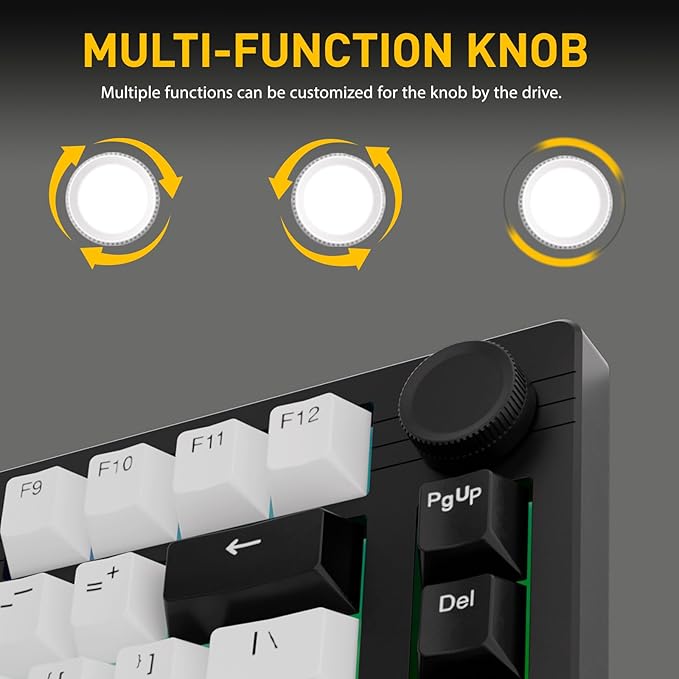 DAREU EK75PRO Wireless 75% RGB Hot-Swappable Mechanical Gaming Keyboard with Knob,2.4Ghz/BT5.1/USB-C Connectivity, 81 Keys Gasket Mount, PBT Keycaps&Linear Dream Switch for Win/MAC