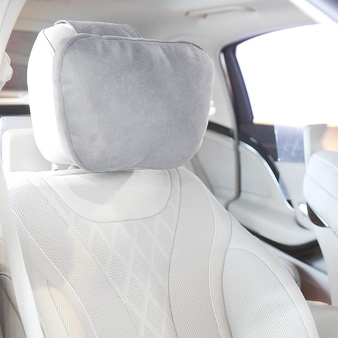 2PCS Car Pillow for Car Neck Pillow for Driving Seat Lumbar Support Soft Cushion with Extra Filling Accessories Back Support for Travel Nap and Trips Sleeping(Grey, Head)