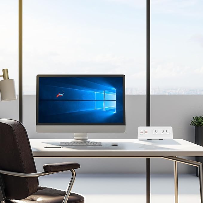 Nightstand Power Strip with USB C, Haiaoyyds Desk Edge Mount Power Hub with 3 Outlets, 4 Fast Charging USB Ports, and 6.56FT Flat Plug Extension Cord for Desk Home Office Accessories, White