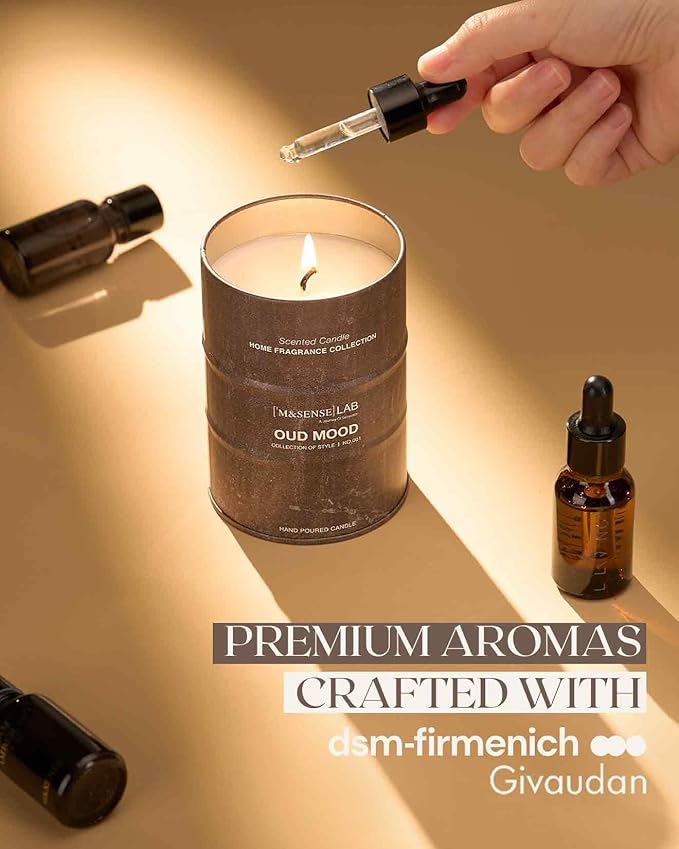 M&SENSE Oud Mood Scented Candles Natural Non Toxic, Aromatherapy Candle for Stress Relief Meditation Relaxing, Housewarming Gifts for Women Men, 11.3oz 70 Hour Long Burning